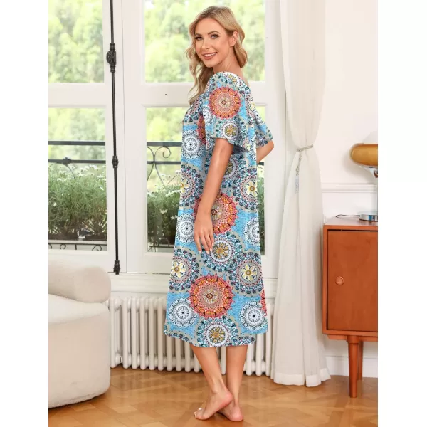 Ekouaer Womens House Dress with PocketsRound Blue Floral