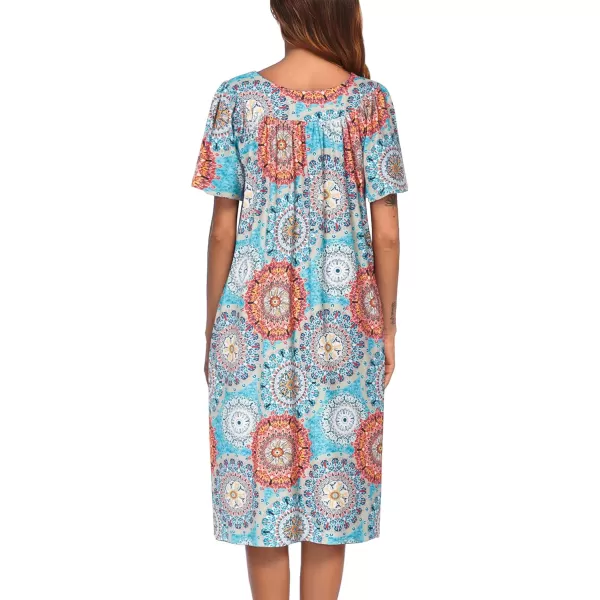 Ekouaer Womens House Dress with PocketsRound Blue Floral