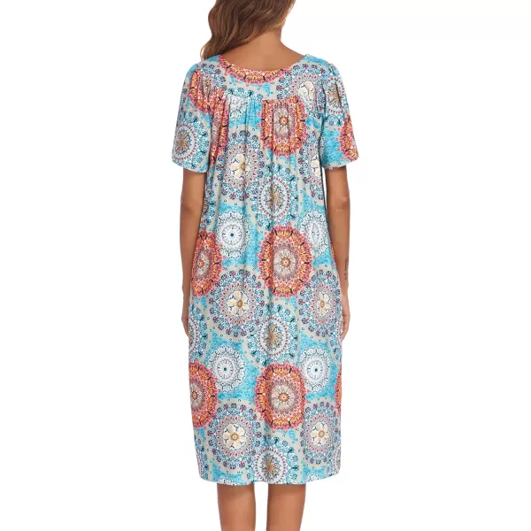 Ekouaer Womens House Dress with PocketsRound Flower Blue