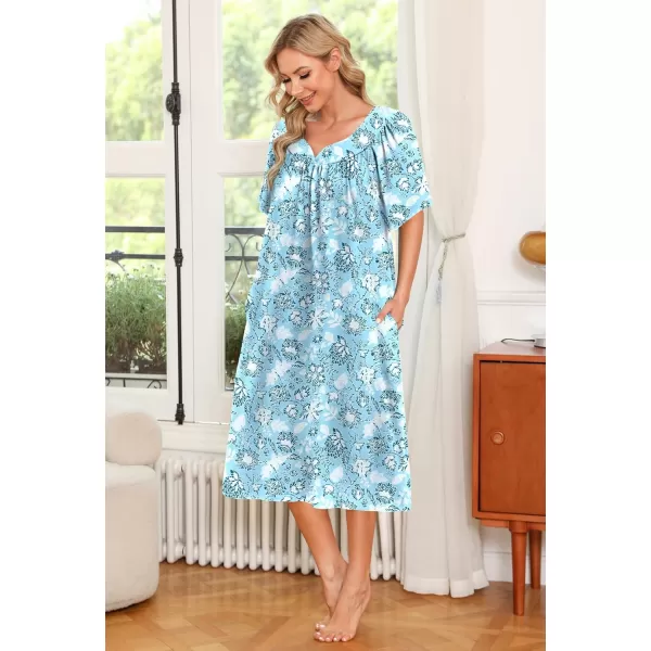 Ekouaer Womens House Dress with PocketsTurquoise Floral