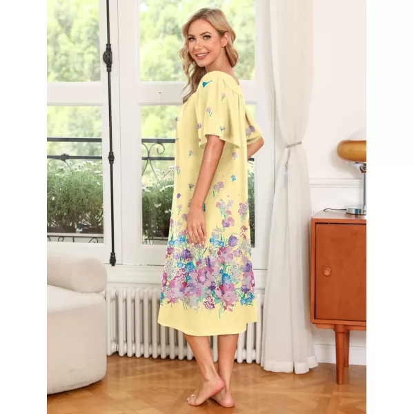 Ekouaer Womens House Dress with PocketsYellow Multi Border