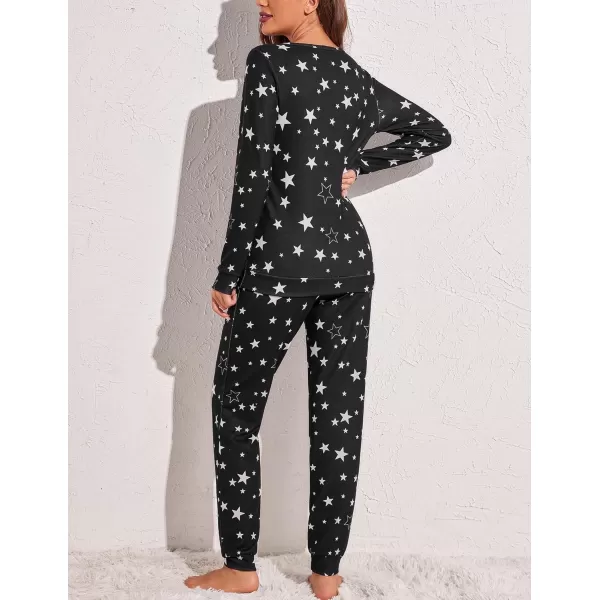 Ekouaer Womens Jogger Pajama Sets Long Sleeve Sleepwear Round Neck Nightwear Soft Pjs Lounge Sets with PocketsBlack Star