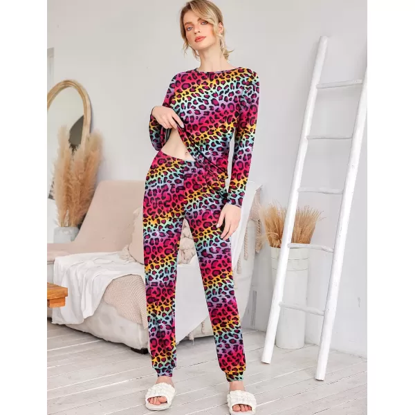 Ekouaer Womens Jogger Pajama Sets Long Sleeve Sleepwear Round Neck Nightwear Soft Pjs Lounge Sets with PocketsColorful Star