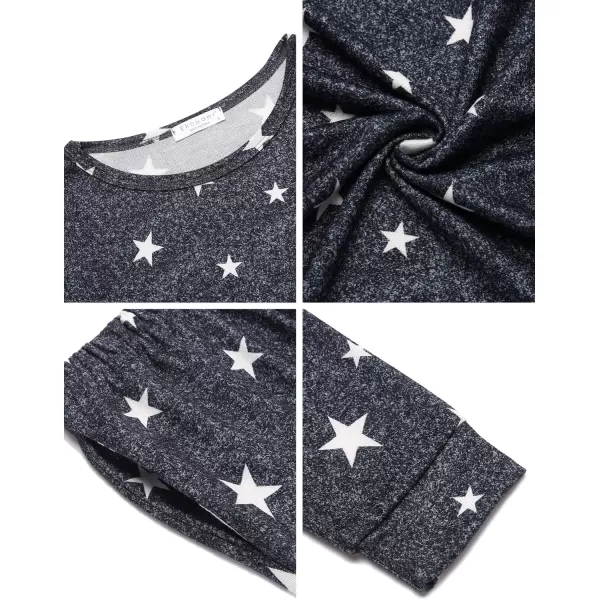 Ekouaer Womens Jogger Pajama Sets Long Sleeve Sleepwear Round Neck Nightwear Soft Pjs Lounge Sets with PocketsDark Grey White Star
