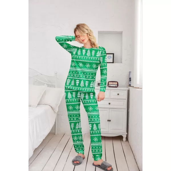 Ekouaer Womens Jogger Pajama Sets Long Sleeve Sleepwear Round Neck Nightwear Soft Pjs Lounge Sets with PocketsGreen Tree