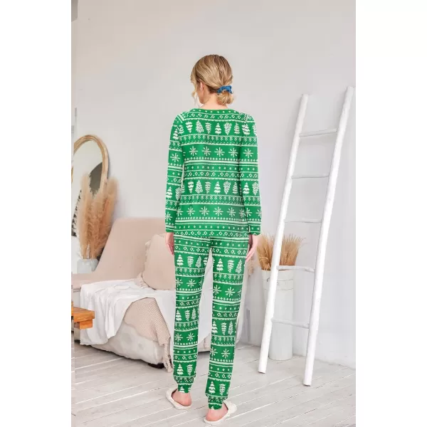 Ekouaer Womens Jogger Pajama Sets Long Sleeve Sleepwear Round Neck Nightwear Soft Pjs Lounge Sets with PocketsGreen Tree