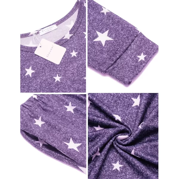 Ekouaer Womens Jogger Pajama Sets Long Sleeve Sleepwear Round Neck Nightwear Soft Pjs Lounge Sets with PocketsPurple White Star