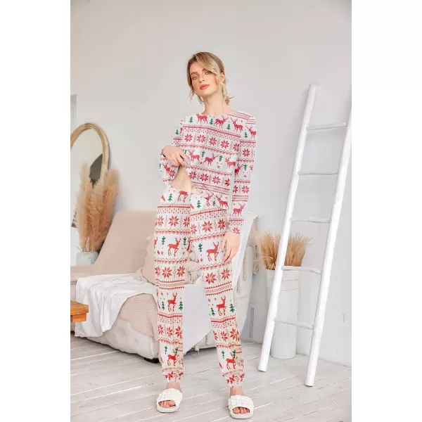 Ekouaer Womens Jogger Pajama Sets Long Sleeve Sleepwear Round Neck Nightwear Soft Pjs Lounge Sets with PocketsRed Elk Chrismas