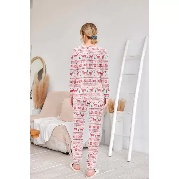 Ekouaer Womens Jogger Pajama Sets Long Sleeve Sleepwear Round Neck Nightwear Soft Pjs Lounge Sets with PocketsRed Elk Chrismas