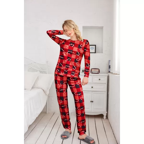 Ekouaer Womens Jogger Pajama Sets Long Sleeve Sleepwear Round Neck Nightwear Soft Pjs Lounge Sets with PocketsRed Plaid Snowflake