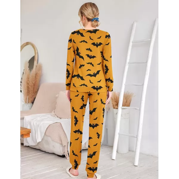 Ekouaer Womens Jogger Pajama Sets Long Sleeve Sleepwear Round Neck Nightwear Soft Pjs Lounge Sets with PocketsYellow Halloween