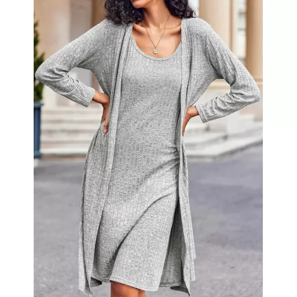 Ekouaer Womens Knit Robe Set 2 Piece Nightgown with Robes Long Sleeves Lounge Sets with Pockets S3XLLight Gray