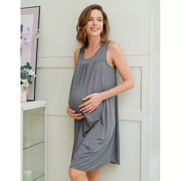 Ekouaer Womens LaborDeliveryMaternity Nursing Nightgown for Hospital Breastfeeding Sleepwear SXXLSolid Color A Medium Grey Textile