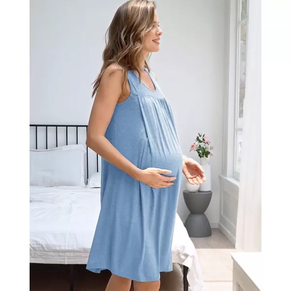 Ekouaer Womens LaborDeliveryMaternity Nursing Nightgown for Hospital Breastfeeding Sleepwear SXXLSolid Color Clear Blue