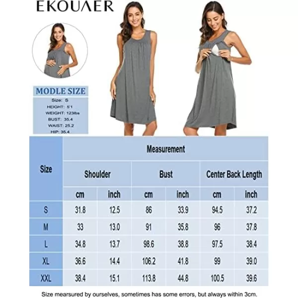 Ekouaer Womens LaborDeliveryMaternity Nursing Nightgown for Hospital Breastfeeding Sleepwear SXXLSolid Color Dark Grey