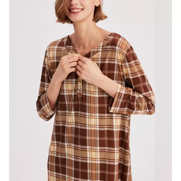 Ekouaer Womens Long Nightgowns Plaid Sleepwear Soft Loose Nightshirt 34 Sleeve Plus Size Housecoat with Button amp PocketsYellow Plaid