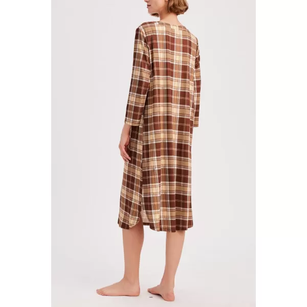 Ekouaer Womens Long Nightgowns Plaid Sleepwear Soft Loose Nightshirt 34 Sleeve Plus Size Housecoat with Button amp PocketsYellow Plaid