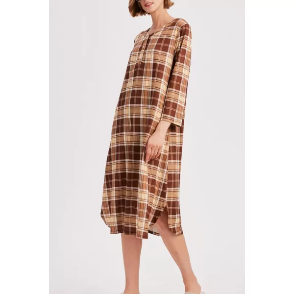 Ekouaer Womens Long Nightgowns Plaid Sleepwear Soft Loose Nightshirt 34 Sleeve Plus Size Housecoat with Button amp PocketsYellow Plaid