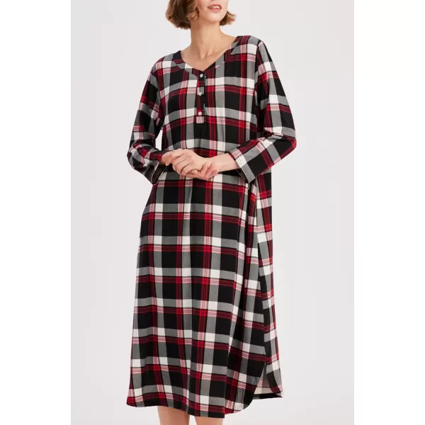 Ekouaer Womens Long Nightgowns Plaid Sleepwear Soft Loose Nightshirt 34 Sleeve Plus Size Housecoat with Button amp PocketsZblackred Plaid