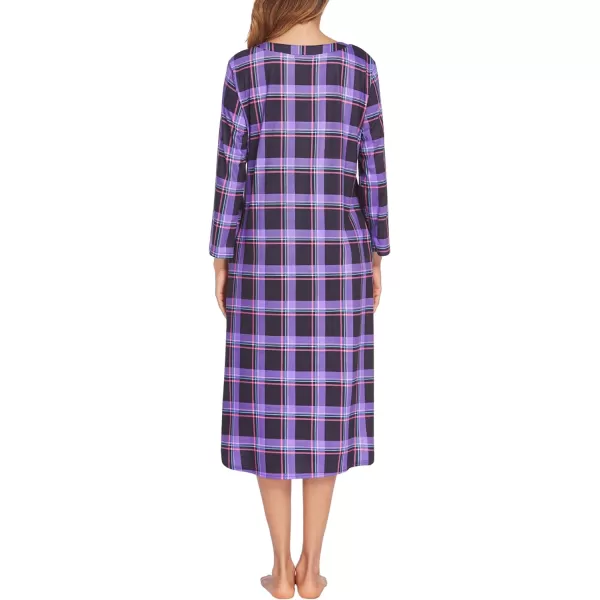 Ekouaer Womens Long Nightgowns Plaid Sleepwear Soft Loose Nightshirt 34 Sleeve Plus Size Housecoat with Button amp PocketsZpurple Plaid