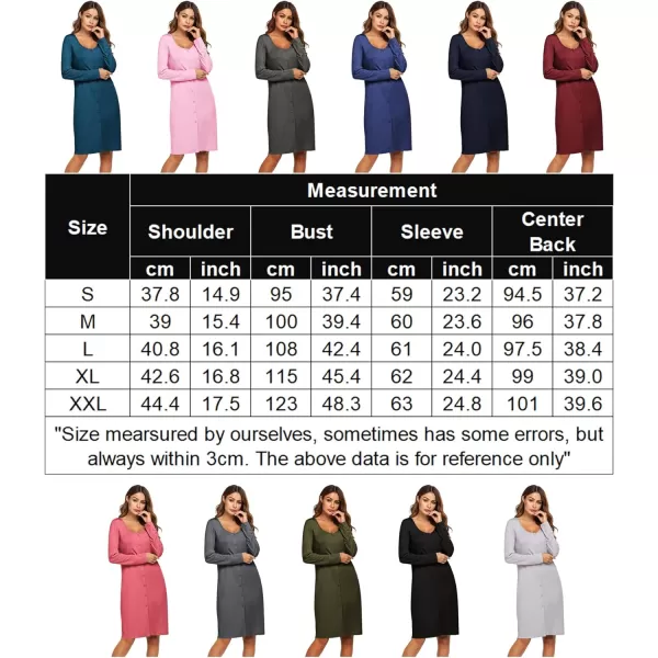 Ekouaer Womens Long Sleeve Button Down Nightgown Loose VNeck Nightshirt Sleepwear Pajama DressArmy Green