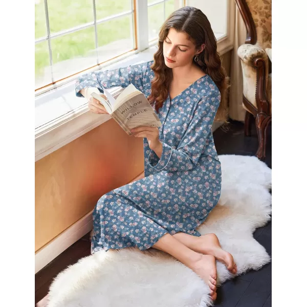 Ekouaer Womens Long Sleeve Nightgown Long Nightshirt Full Length Loungewear Button Down Sleep Dress S4XLBluered Flowers