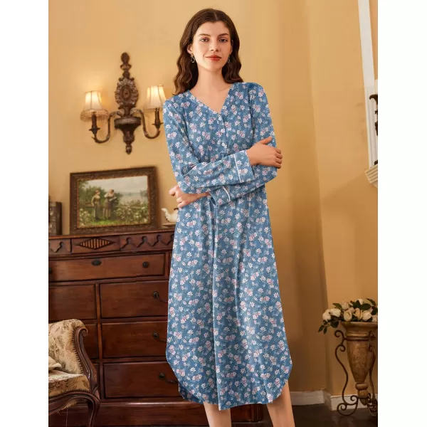 Ekouaer Womens Long Sleeve Nightgown Long Nightshirt Full Length Loungewear Button Down Sleep Dress S4XLBluered Flowers