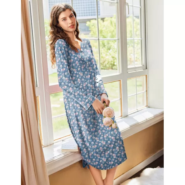 Ekouaer Womens Long Sleeve Nightgown Long Nightshirt Full Length Loungewear Button Down Sleep Dress S4XLBluered Flowers