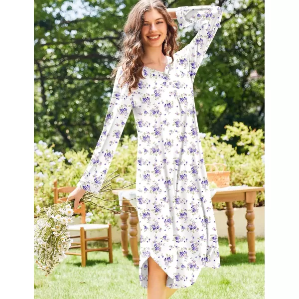Ekouaer Womens Long Sleeve Nightgown Long Nightshirt Full Length Loungewear Button Down Sleep Dress S4XLPurple Floral