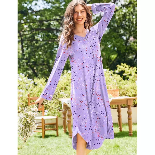 Ekouaer Womens Long Sleeve Nightgown Long Nightshirt Full Length Loungewear Button Down Sleep Dress S4XLPurple Stars