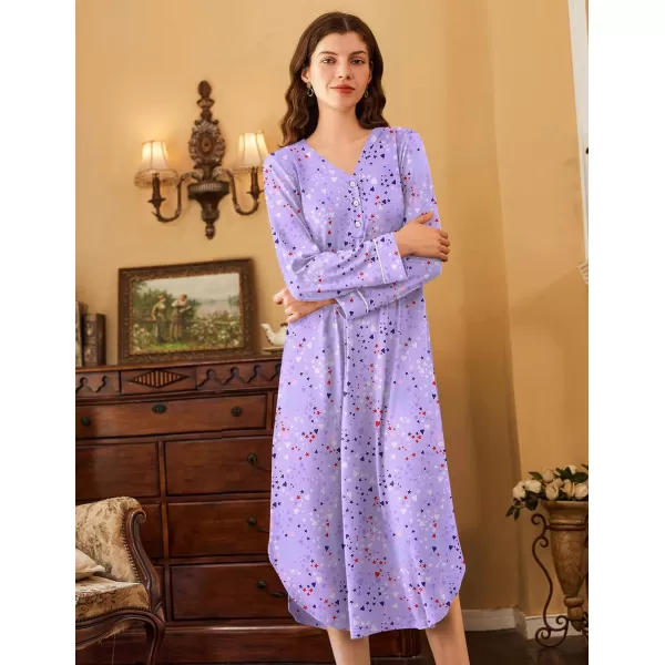 Ekouaer Womens Long Sleeve Nightgown Long Nightshirt Full Length Loungewear Button Down Sleep Dress S4XLPurple Stars