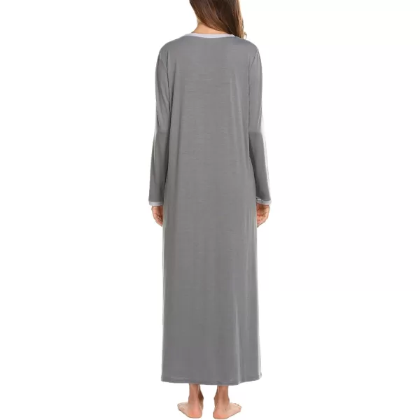 Ekouaer Womens Long Sleeve Nightgown Long Sleepshirts Henley Sleep Dress Full Length Sleepwear S4XLAadark Grey