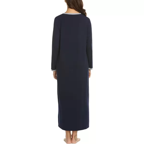 Ekouaer Womens Long Sleeve Nightgown Long Sleepshirts Henley Sleep Dress Full Length Sleepwear S4XLAanavy Blue