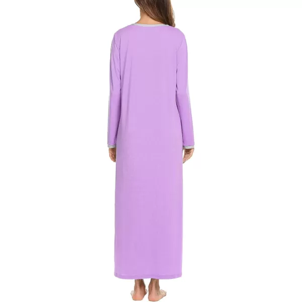 Ekouaer Womens Long Sleeve Nightgown Long Sleepshirts Henley Sleep Dress Full Length Sleepwear S4XLAapurple