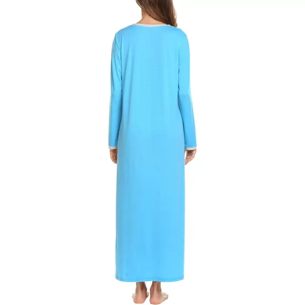 Ekouaer Womens Long Sleeve Nightgown Long Sleepshirts Henley Sleep Dress Full Length Sleepwear S4XLAblue