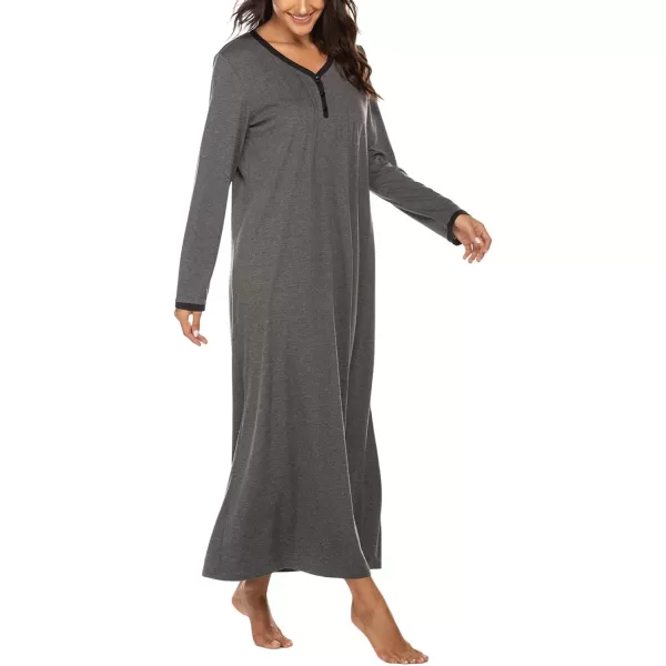 Ekouaer Womens Long Sleeve Nightgown Long Sleepshirts Henley Sleep Dress Full Length Sleepwear S4XLAgrey