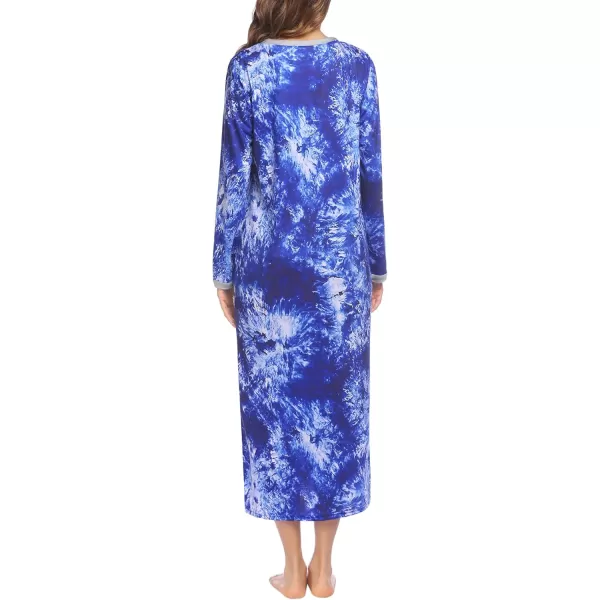 Ekouaer Womens Long Sleeve Nightgown Long Sleepshirts Henley Sleep Dress Full Length Sleepwear S4XLBblue Tie Dye