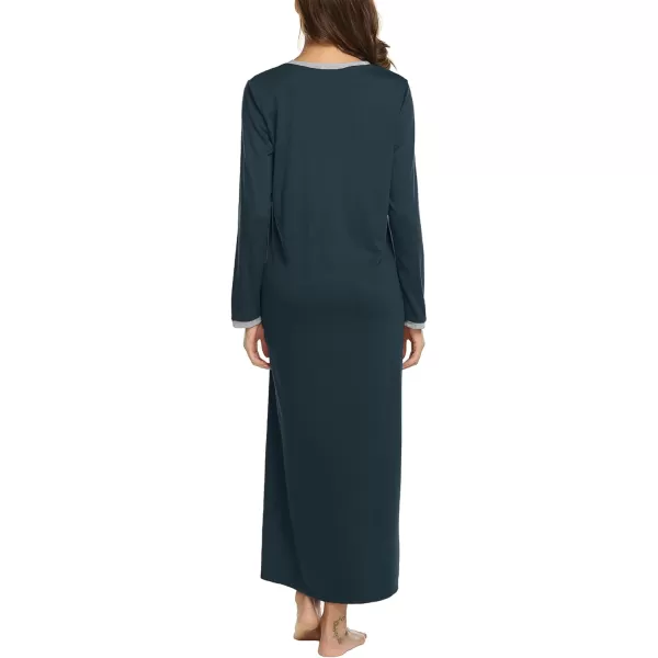 Ekouaer Womens Long Sleeve Nightgown Long Sleepshirts Henley Sleep Dress Full Length Sleepwear S4XLDark Green