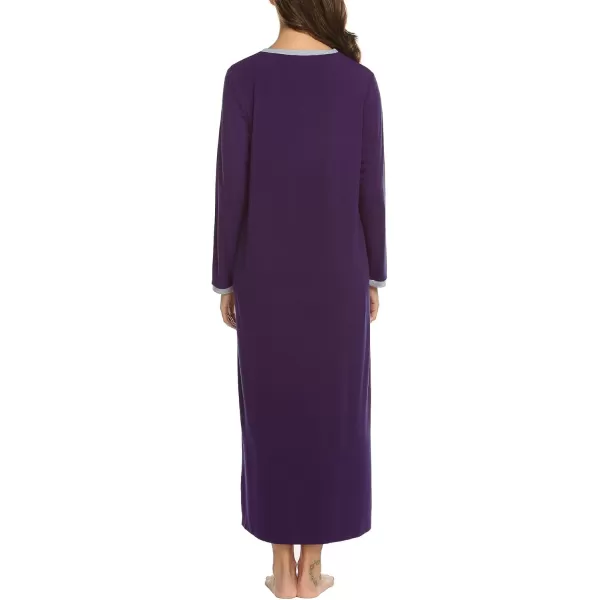 Ekouaer Womens Long Sleeve Nightgown Long Sleepshirts Henley Sleep Dress Full Length Sleepwear S4XLDark Purple