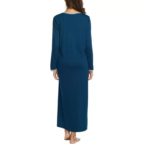 Ekouaer Womens Long Sleeve Nightgown Long Sleepshirts Henley Sleep Dress Full Length Sleepwear S4XLDeep Blue