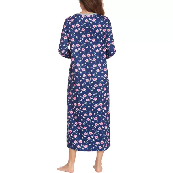 Ekouaer Womens Long Sleeve Nightgown Long Sleepshirts Henley Sleep Dress Full Length Sleepwear S4XLFuchsia Flowers