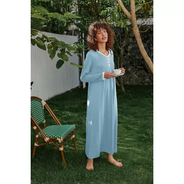 Ekouaer Womens Long Sleeve Nightgown Long Sleepshirts Henley Sleep Dress Full Length Sleepwear S4XLLight Blue