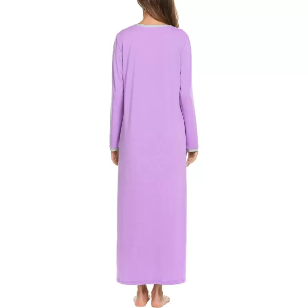 Ekouaer Womens Long Sleeve Nightgown Long Sleepshirts Henley Sleep Dress Full Length Sleepwear S4XLPurple