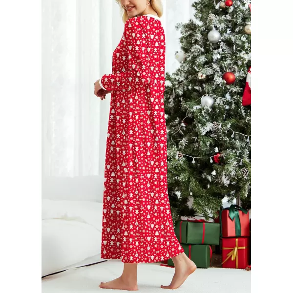 Ekouaer Womens Long Sleeve Nightgown Long Sleepshirts Henley Sleep Dress Full Length Sleepwear S4XLZchristmas Print 2