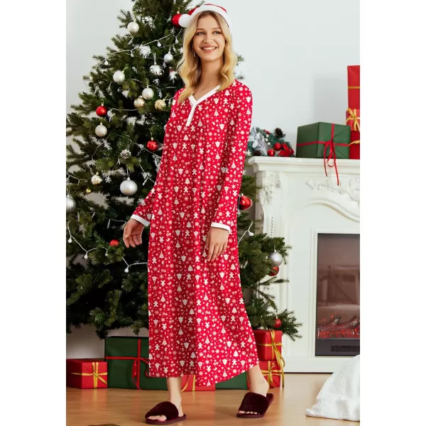 Ekouaer Womens Long Sleeve Nightgown Long Sleepshirts Henley Sleep Dress Full Length Sleepwear S4XLZchristmas Print 2