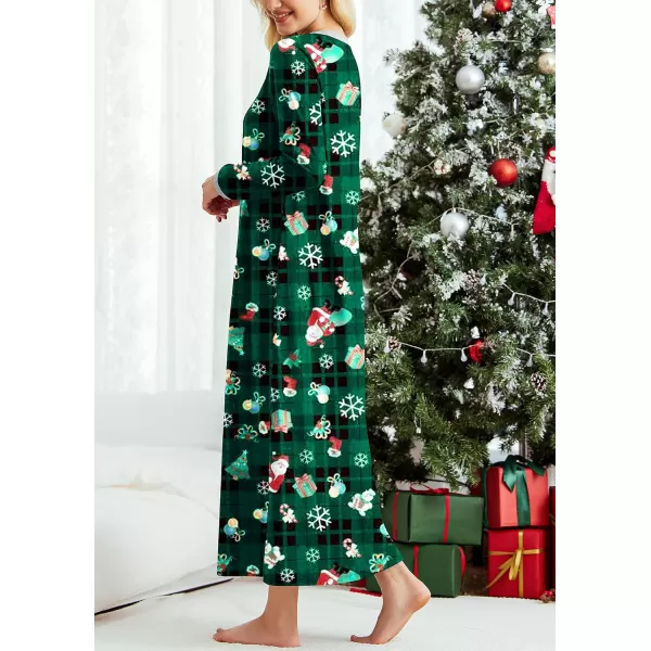 Ekouaer Womens Long Sleeve Nightgown Long Sleepshirts Henley Sleep Dress Full Length Sleepwear S4XLZchristmasgreen Santa