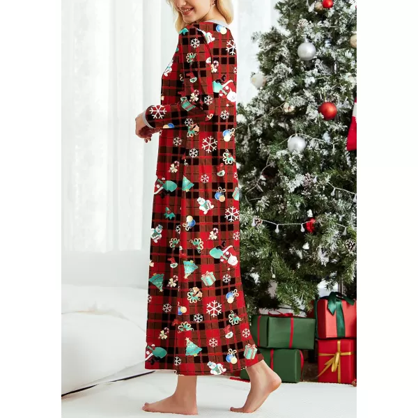 Ekouaer Womens Long Sleeve Nightgown Long Sleepshirts Henley Sleep Dress Full Length Sleepwear S4XLZchristmasred Santa