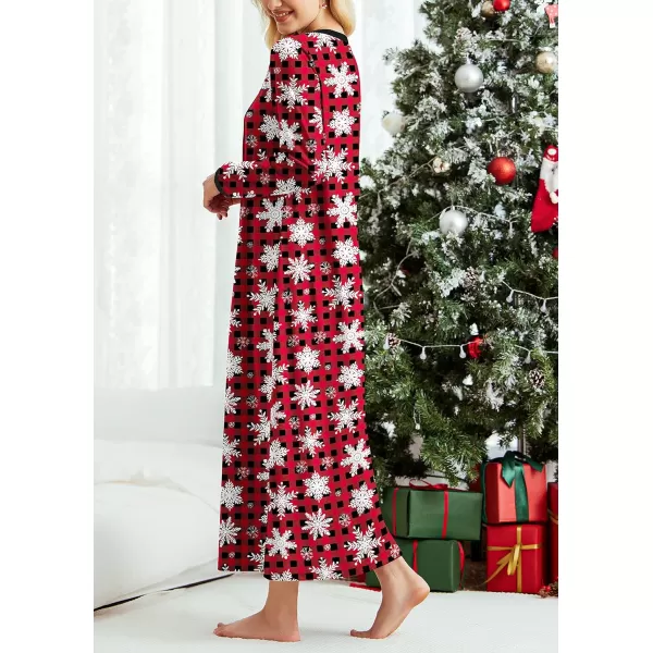 Ekouaer Womens Long Sleeve Nightgown Long Sleepshirts Henley Sleep Dress Full Length Sleepwear S4XLZchristmassnowflake