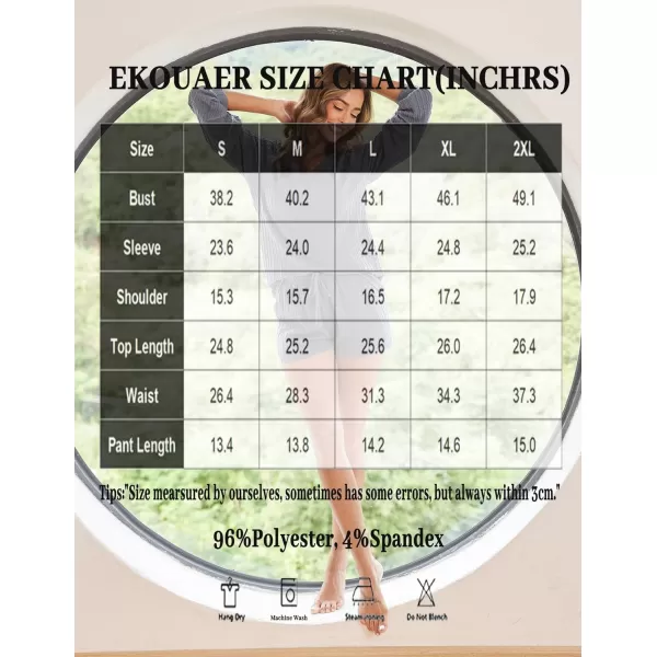Ekouaer Womens LongSleeve Pajama Set Ribbed Loose Casual Lounge SetDark Blue