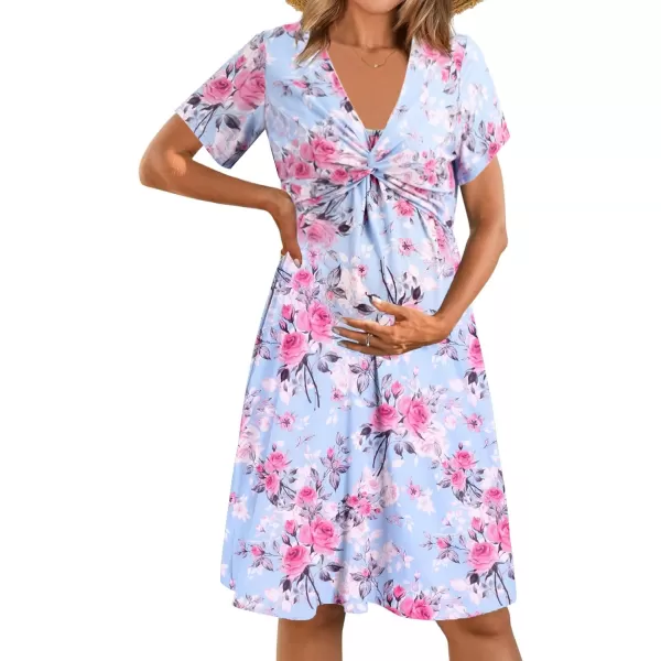 Ekouaer Womens Maternity Dress Floral Nursing DressBlue